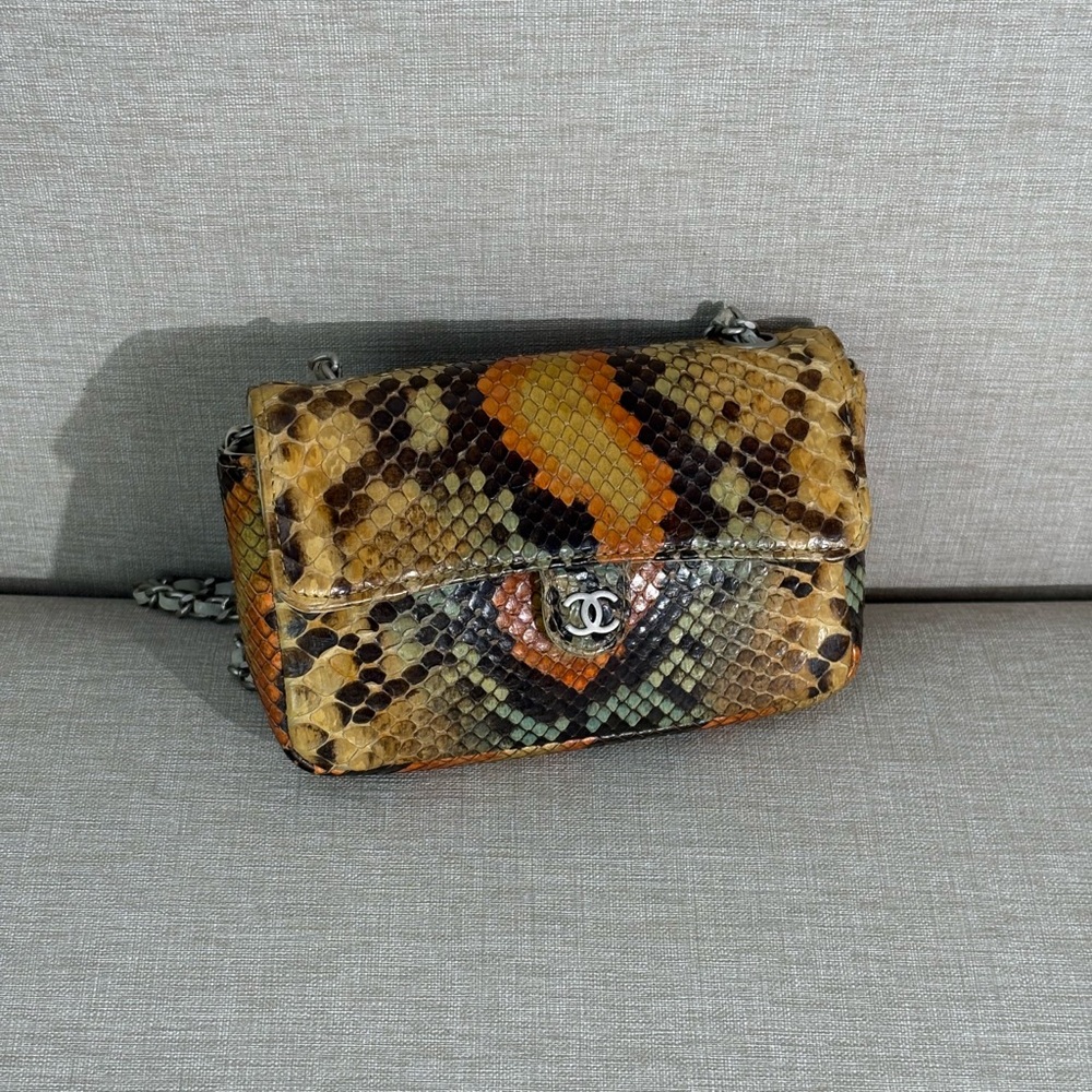 SOLD - CHANEL Multicolor Python Mini Flap Bag SHW - Picture 9 of 16